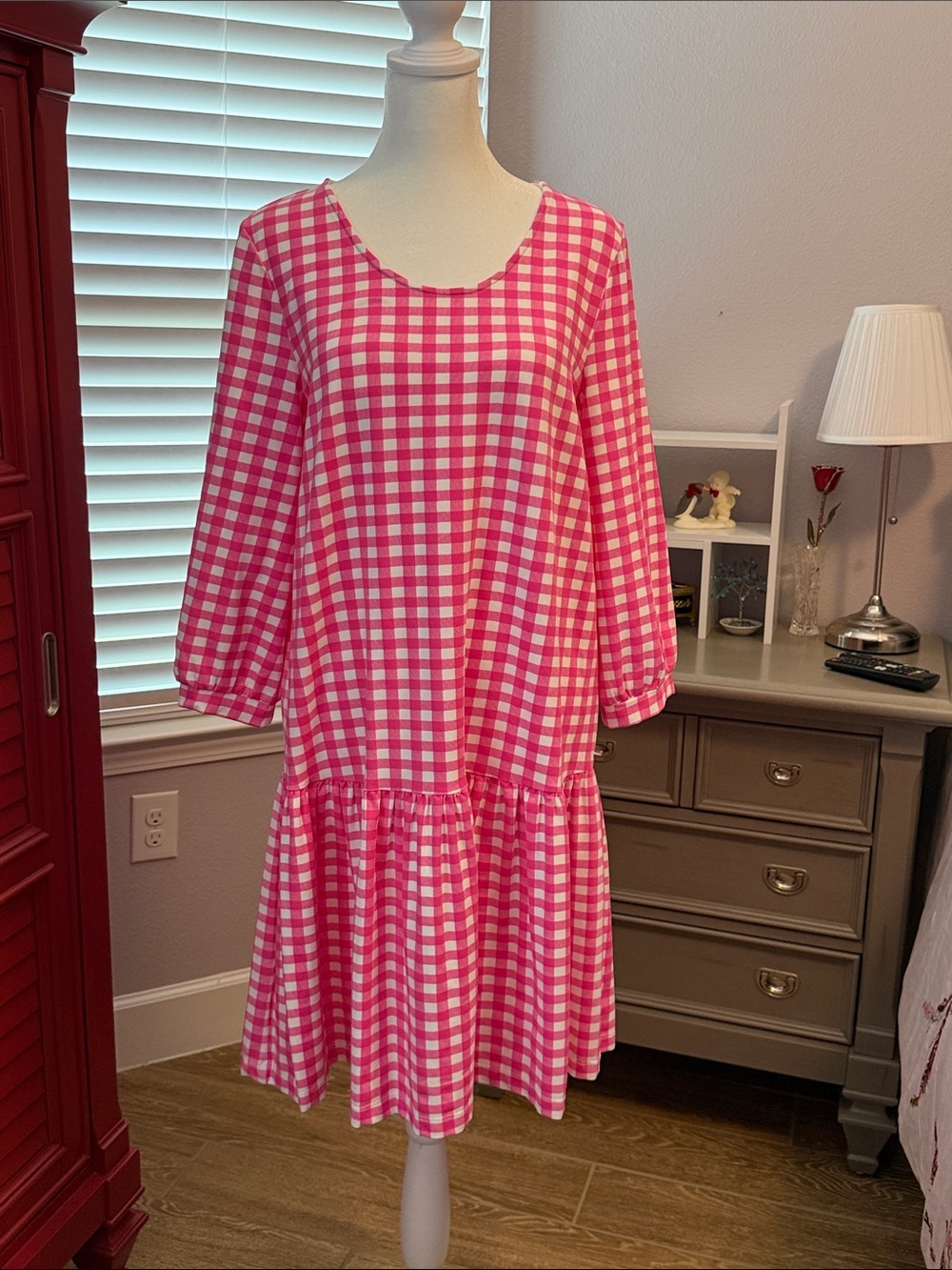Women’s Pink Gingham Tiered Casual Dress